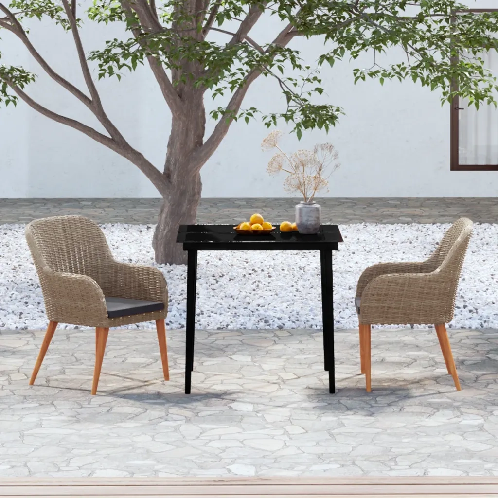 Set da Pranzo da Giardino 3 pz | Set Salotto da Giardino con Cuscini Marrone