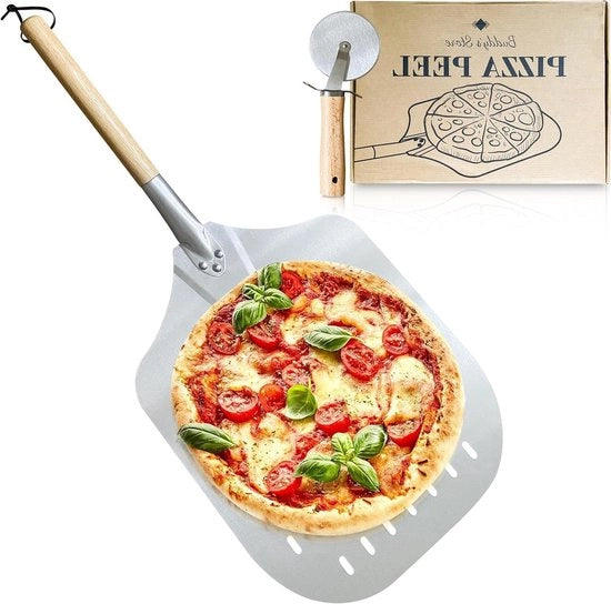 Spiedino perforato con manico rimovibile - adatto per ogni forno a pizza - alluminio - 35,5 x 30,5 cm