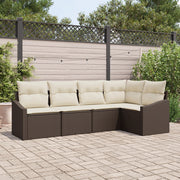 Set Divano da Giardino 5 Pezzi con Cuscini Rattan Marrone Poly