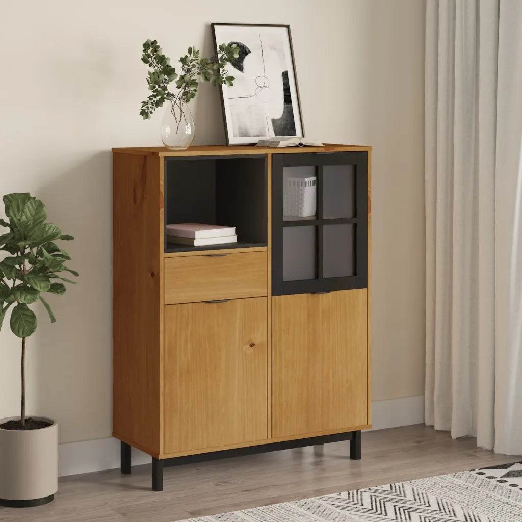 Credenza con Anta-Buffet-Armadio da cucina in Vetro FLAM 92x40x122,5 cm in Legno di Pino