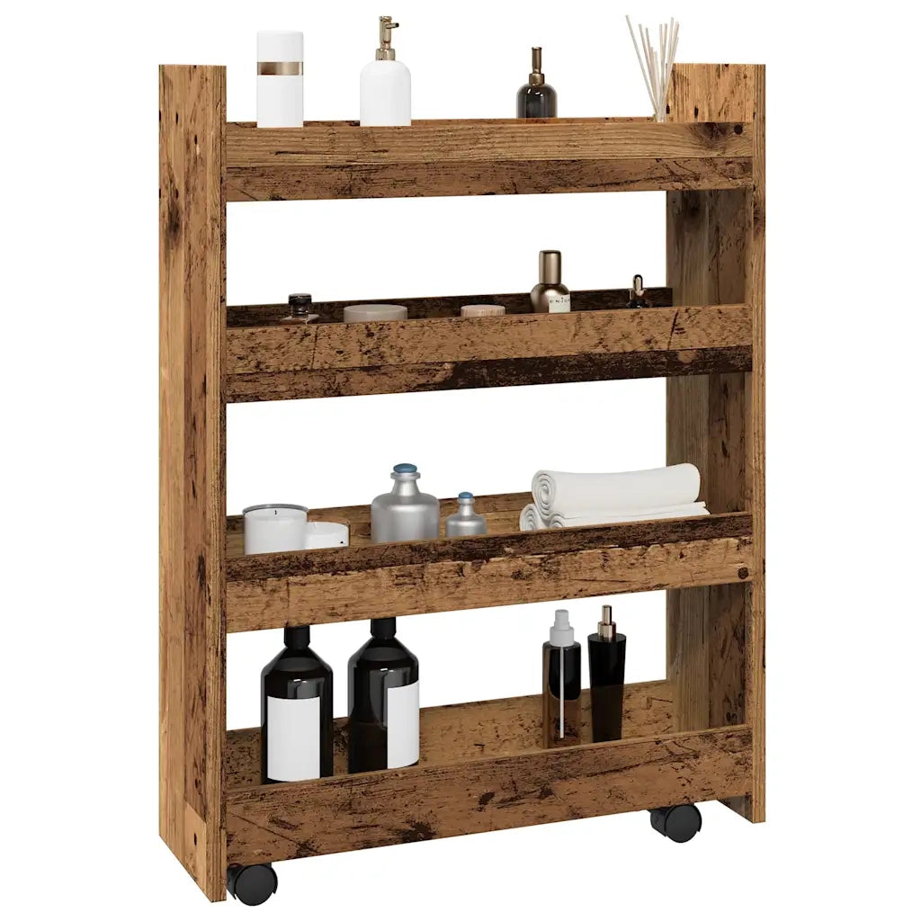 Carrello Stretto a 4 Livelli Legno Antico in Truciolato 855266
