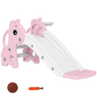 Scivolo bambini 3-in-1 a forma di giraffa con canestro e pallone, 106×51,5×52 cm, Rosa