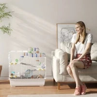 Gabbia per Criceti a 4 Livelli con Tubi, Ruota, 3 Porte e Vassoio, in Metallo, PP e PS, 78x45x73 cm, Bianco