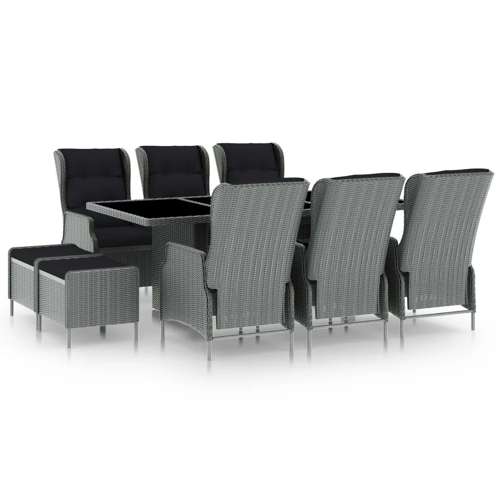 Set Pranzo da Giardino 9pz con Cuscini Polyrattan Grigio Chiaro cod mxl 36196
