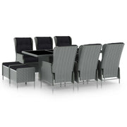 Set Pranzo da Giardino 9pz con Cuscini Polyrattan Grigio Chiaro cod mxl 36196