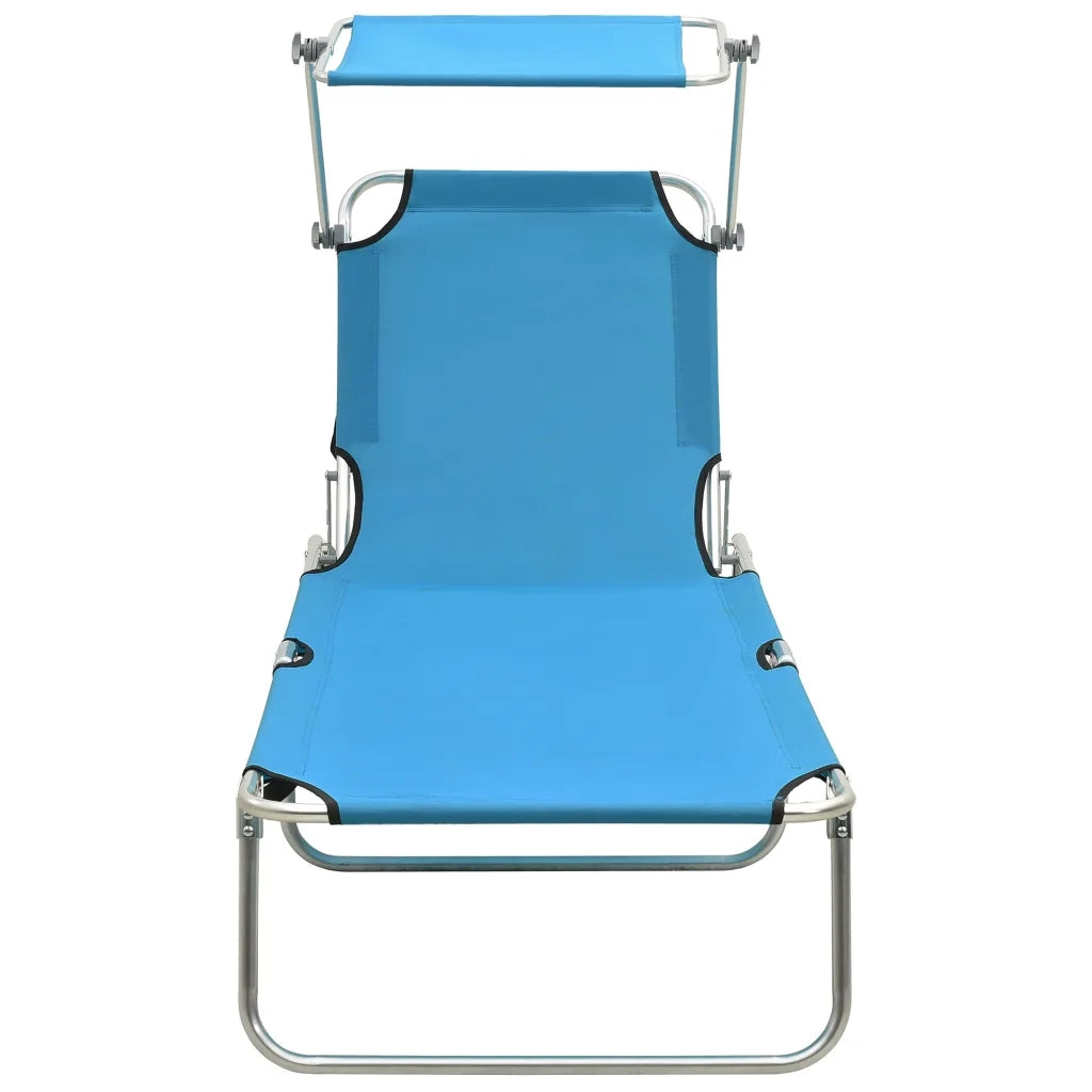 Lettino Prendisole | Sdraio da giardino | Lettino da sole Pieghevole con Baldacchino Blu in Alluminio