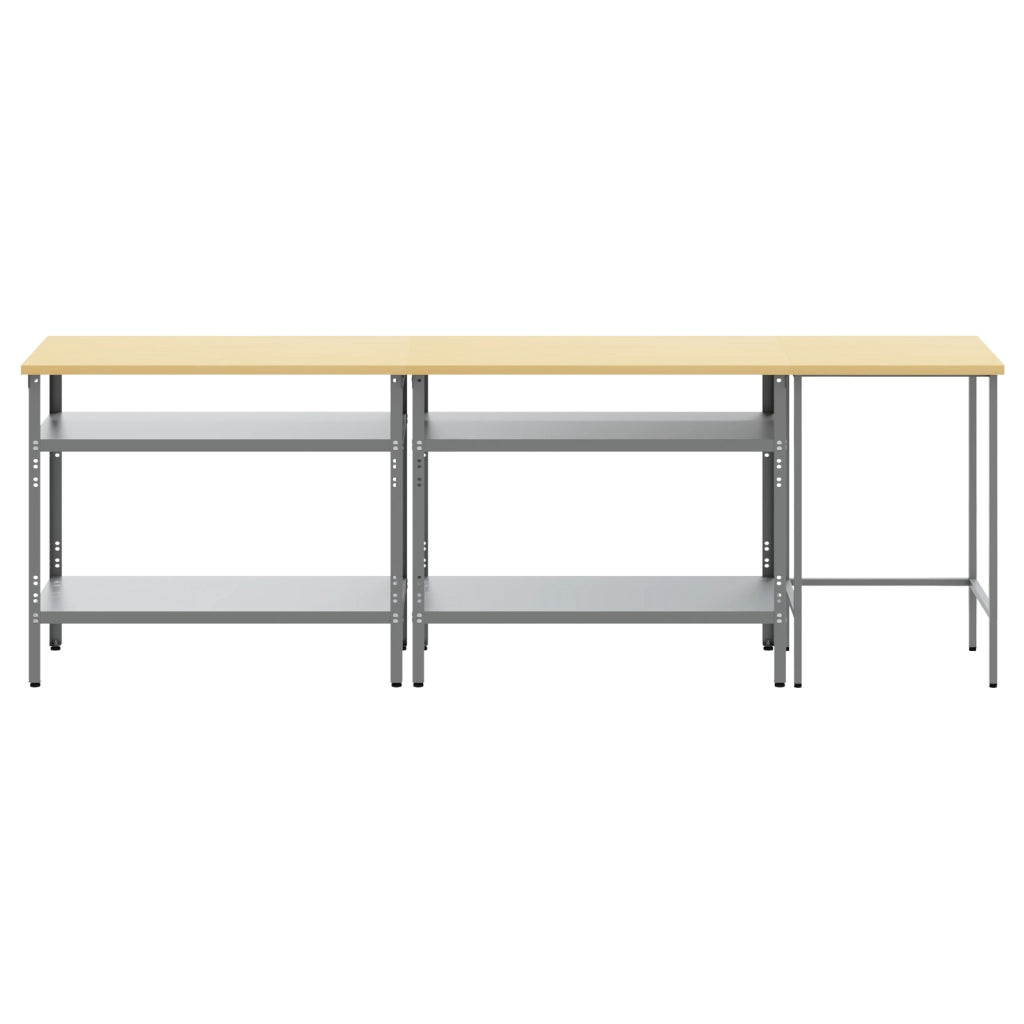 Set di banchi da lavoro in acciaio grigio, 3 pezzi