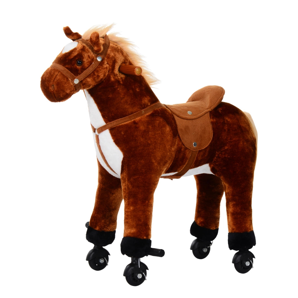Cavallo a Dondolo per Bambini con Rotelle e Suoni ¨C zephmum ¨C Marrone 65x28x75 cm