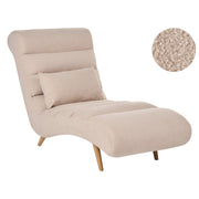 Chaise longue in tessuto bouclè beige per soggiorno, per il relax, con gambe effetto legno, stile scandinavo moderno