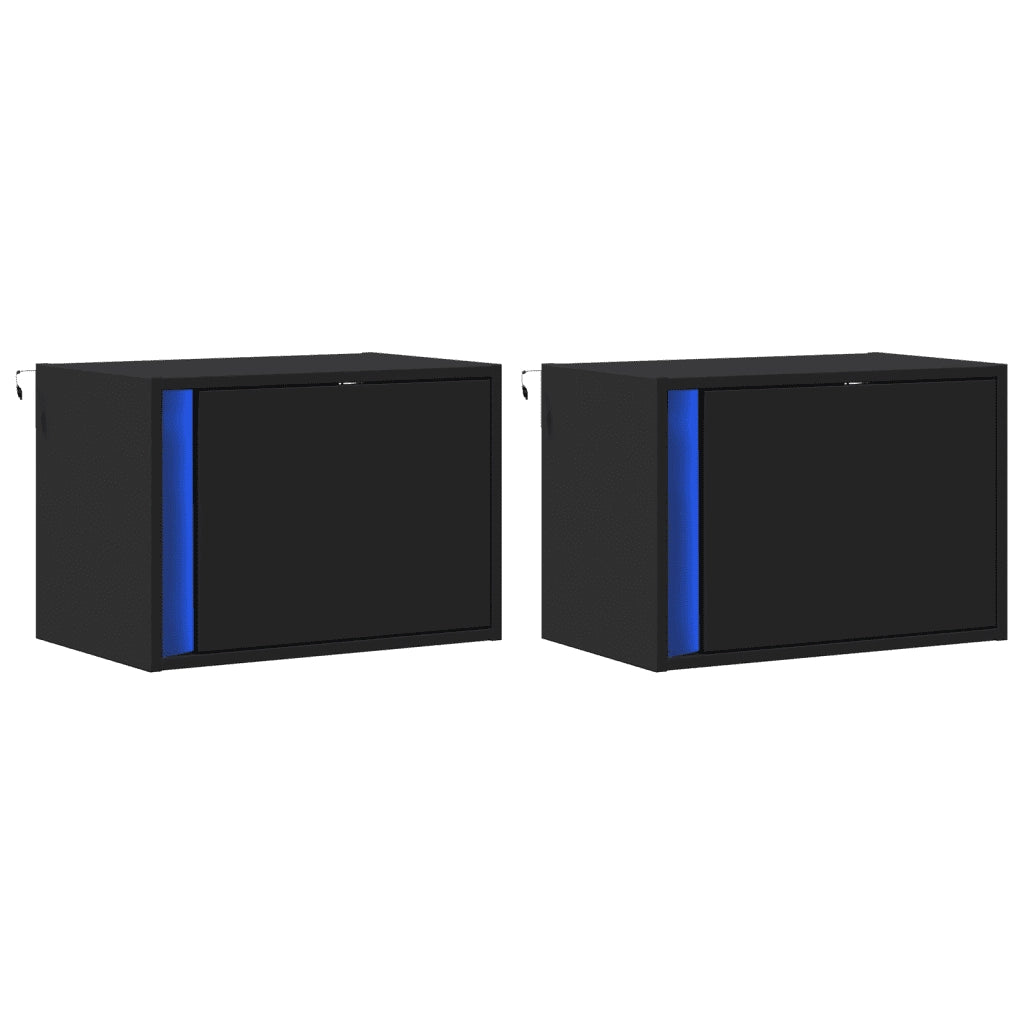 vidaXL Comodini a Parete con Luci LED 2 pz Neri
