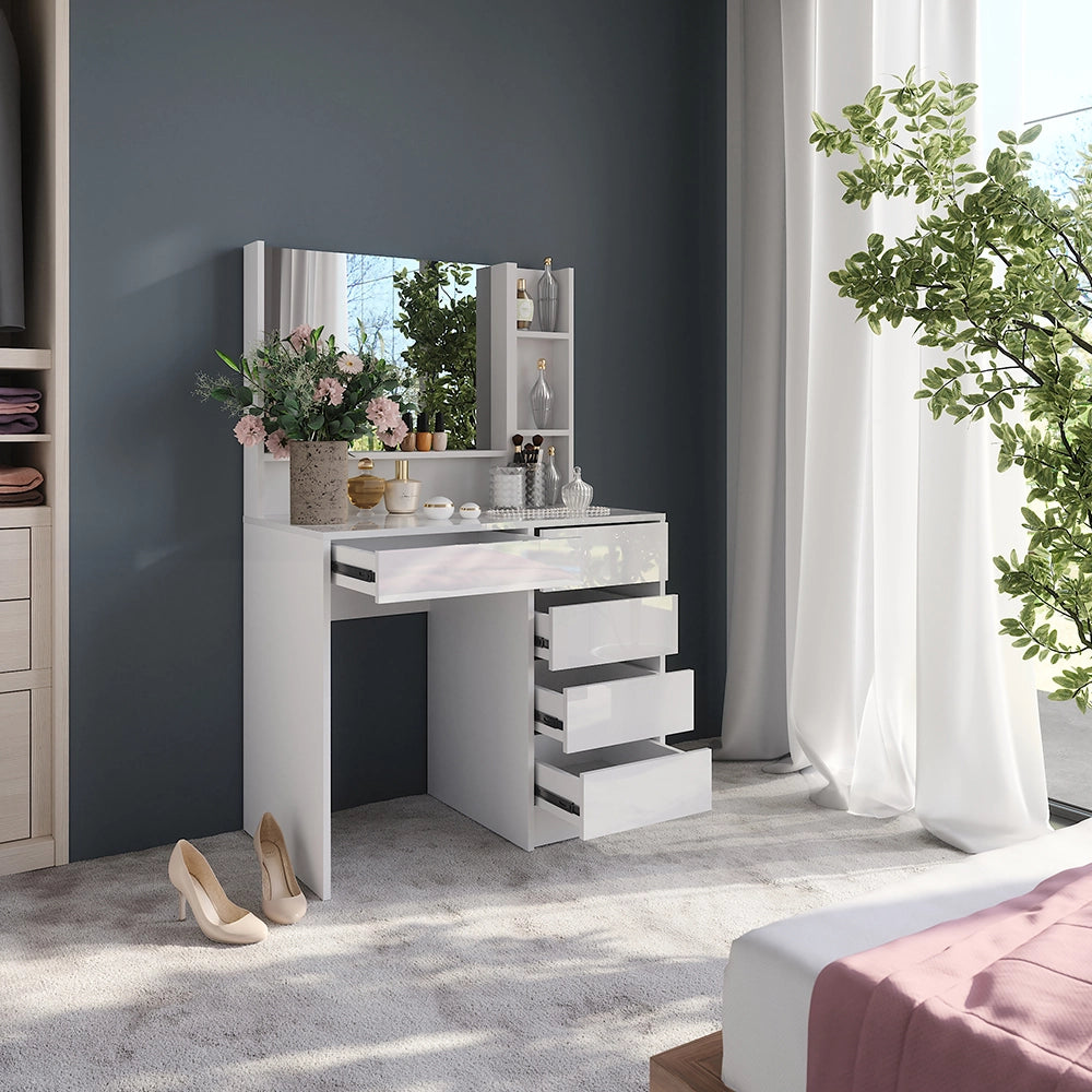 Vicco Tavolo da toeletta Bianco/bianco lucido 89.8 cm 3 parti
