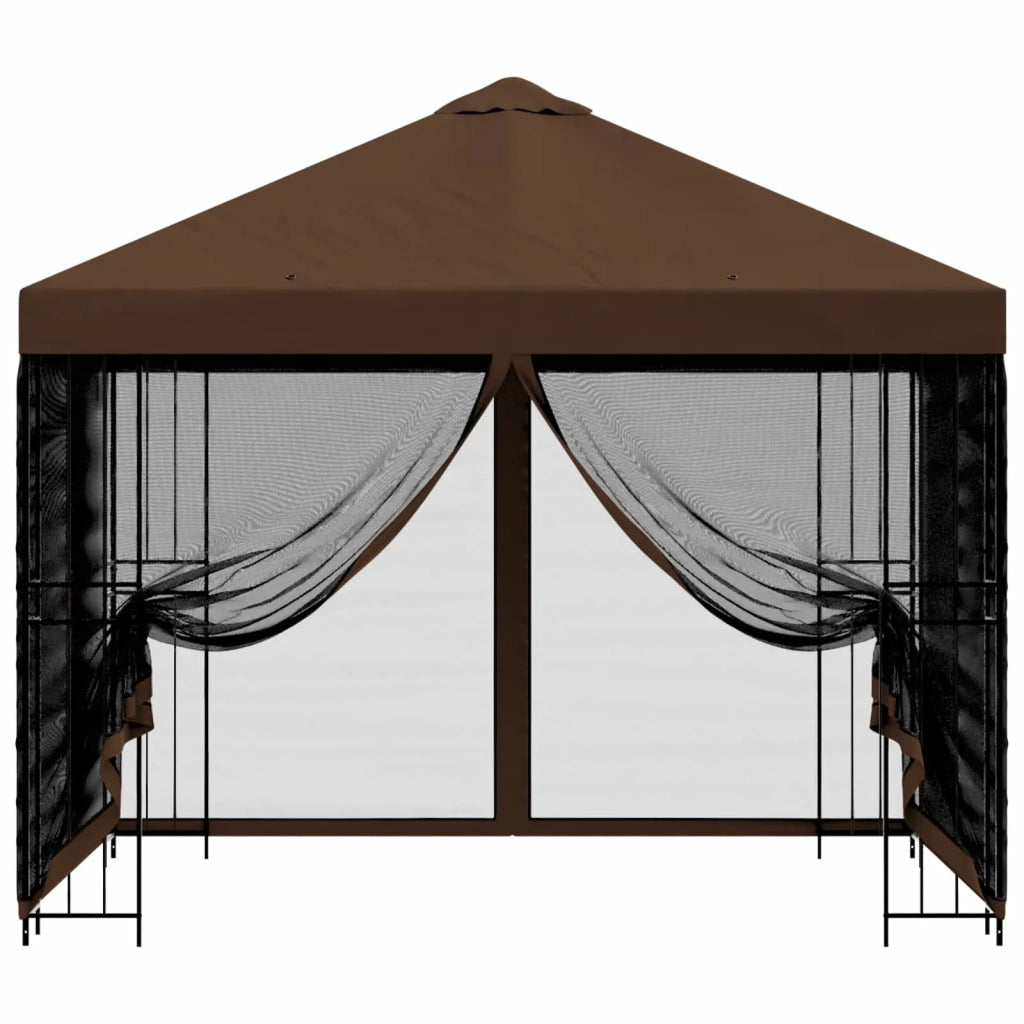 Gazebo da giardino con pareti laterali 3 x 3 m Marrone