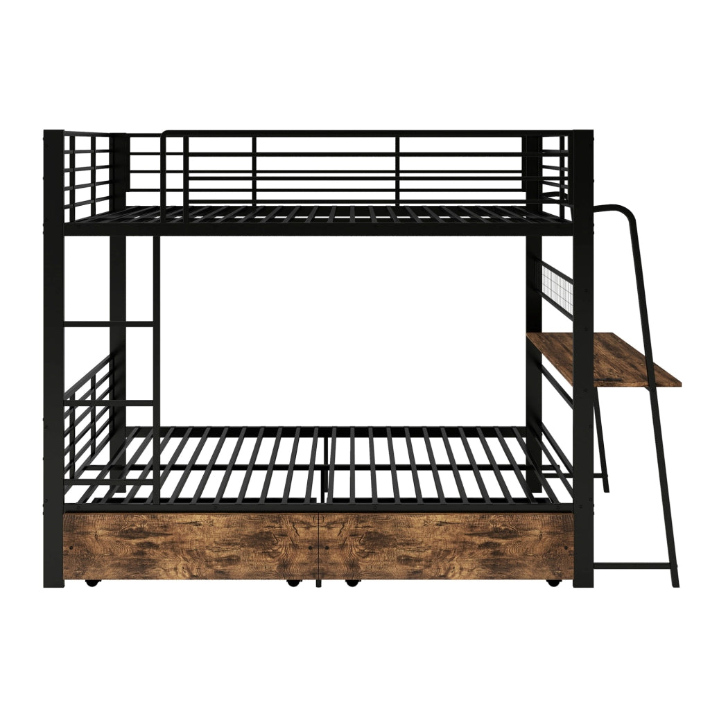 Letto a soppalco ULEVR 140x200 cm con scrivania, LED RGB, presa USB e Type-C, nero