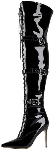Laarzen da donna Stiletto - Laarzen veterane - Laarzen per motocicletta - Laarzen over il ginocchio - Laarzen con cinturino o lacci - Chiusura a zip - Comodi e caldi