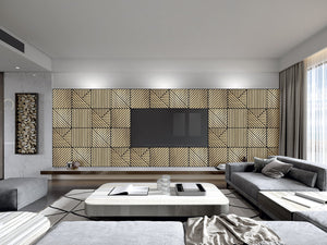 Set 10 Pannelli Decorativi Fonoassorbenti 58x58 cm in MDF Decoro A Tris Linee Noce Asia