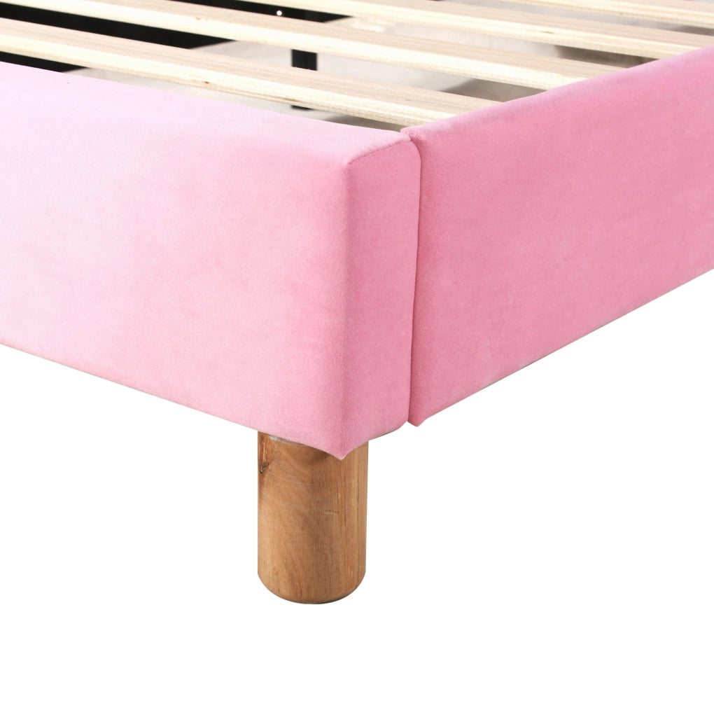 Letto imbottito 90x200 cm; con 2 panche contenitore e LED; velluto; rosa (Senza materasso)