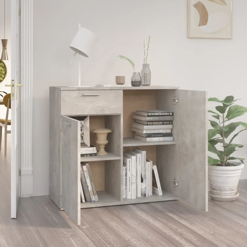 Credenza | Madia | Buffet da pranzo | Armadio da pranzo Grigio Cemento 80x36x75 cm in Legno Multistrato