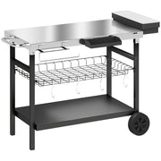 Carrello Barbecue da Esterno 114x61x81 cm con Piano in Acciaio Inossidabile Porta Spezie Ganci e Maniglia Laterale Nero