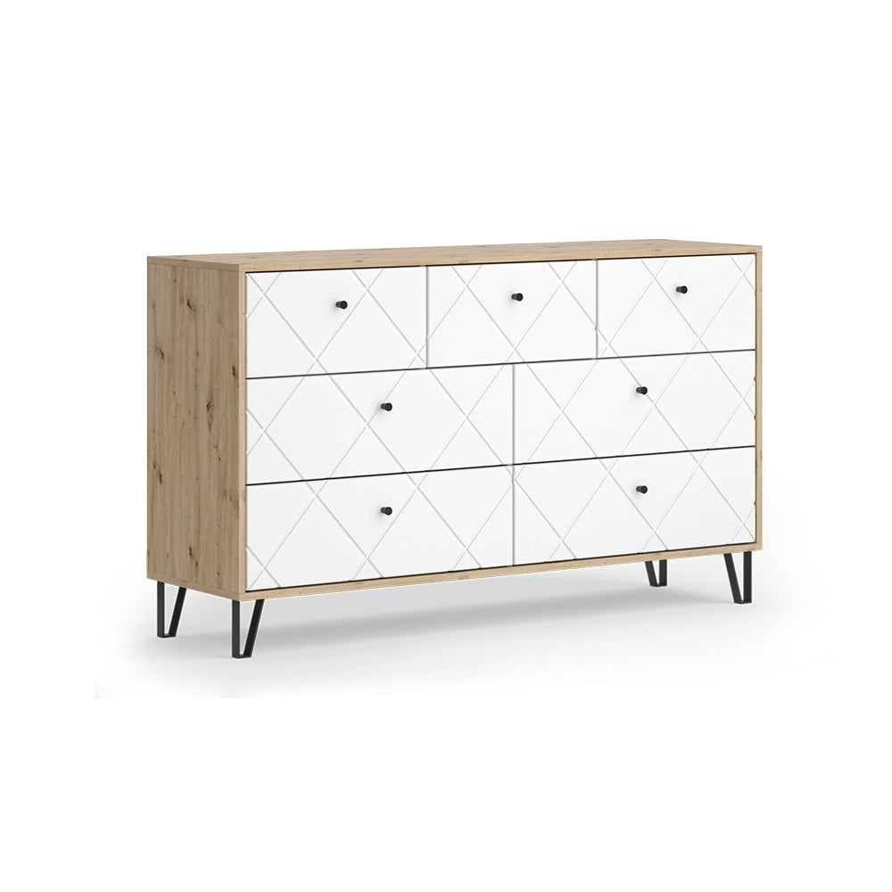 Vicco Cassettiera per camera da letto Artigianale/Bianco 140.2 x 82.6 cm con 7 cassetti
