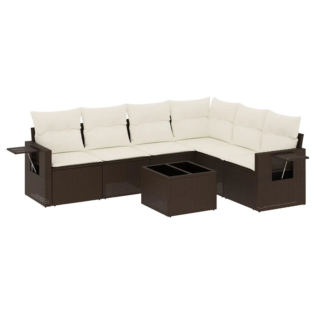 Set Divani da Giardino 7 pz con Cuscini Marrone in Polyrattan 3220222