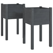 2 pz Fioriere | Cassetta per fiori | Vaso da Giardino Grigie 40x40x70 cm in Legno di Pino