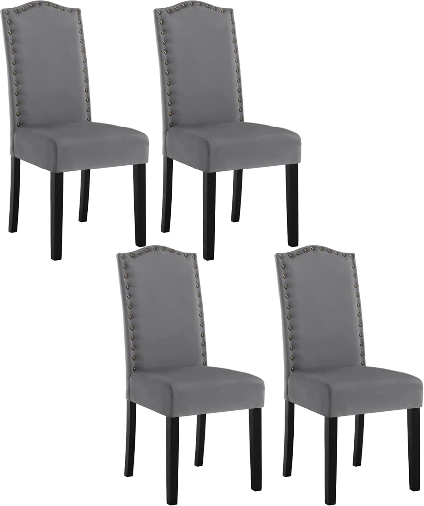 Sedie da Cucina Set da 2, Sedie per Sala da Pranzo con Schienale Alto e Gambe in Legno Massello, Sedie Imbottite per Salotto, Decorazione con Rivetti, in Velluto, Grigio scuro, BH385dgr-2