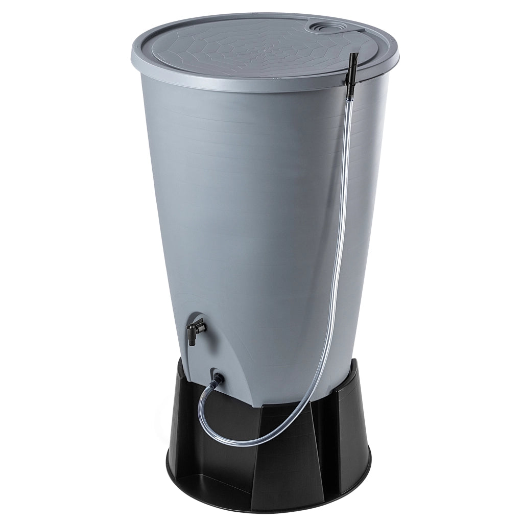 Serbatoio per acqua piovana KADAX 260L, kit di collegamento per barile d'acqua, base per rubinetto