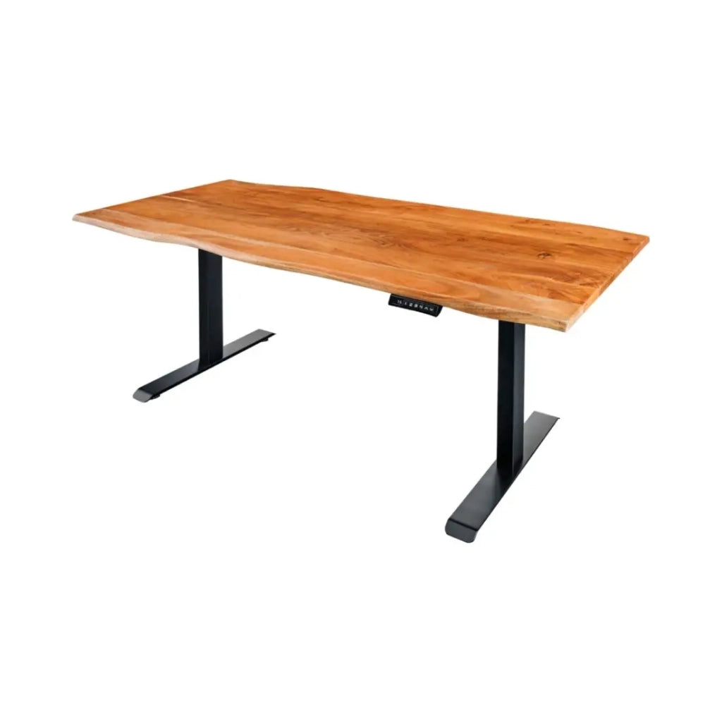 Scrivania elettrica di alta gamma ARKAYA 120 cm in legno massiccio di acacia con bordo naturale - Regolabile in altezza