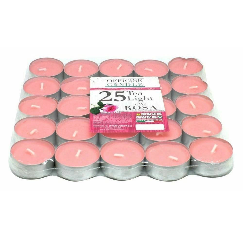 Trade Shop - Set 25 Pezzi Candele Rosa Profumate Fragranza Alla Rosa Tealight Lumini Candela -