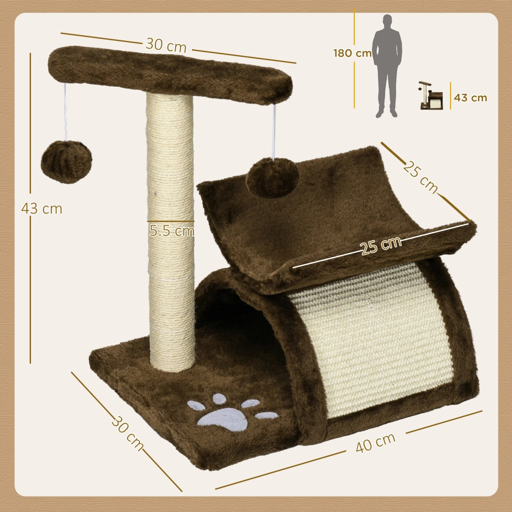 EasyComfort Tiragraffi Gatto Albero Tira Graffi Gioco Giocattolo per Gatti con Cuccia 2 Palline Appese in Sisal Naturale Altezza 43cm
