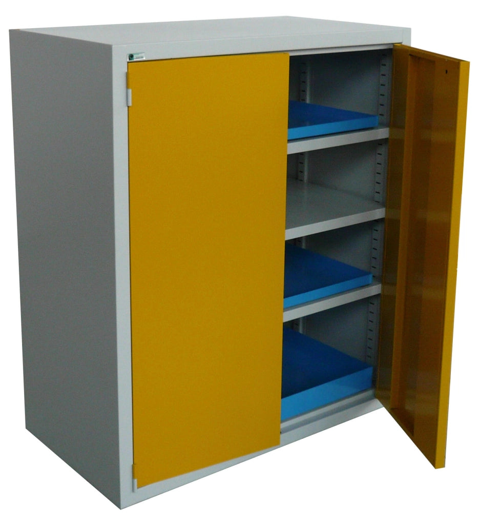 Armadio basso in lamiera per officine con ante a battente fornito monoblocco cm. 100x50x100h