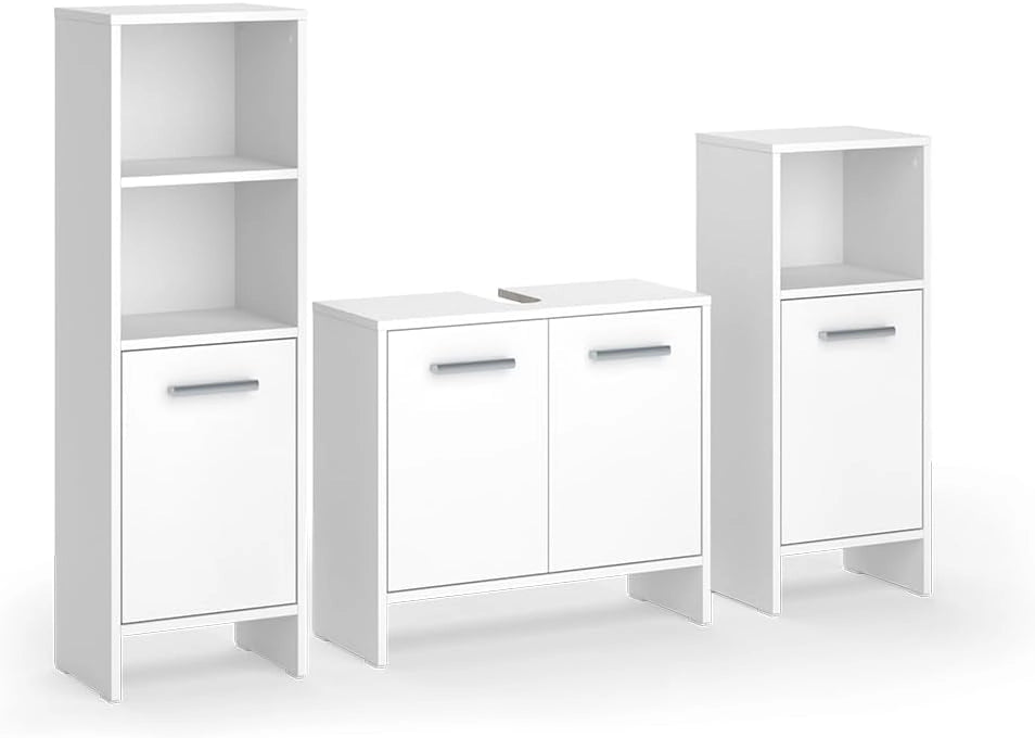 Set di mobili da bagno Karli, Bianco, 63.8 cm, composto da mobile sottolavabo, specchiera e colonna alta