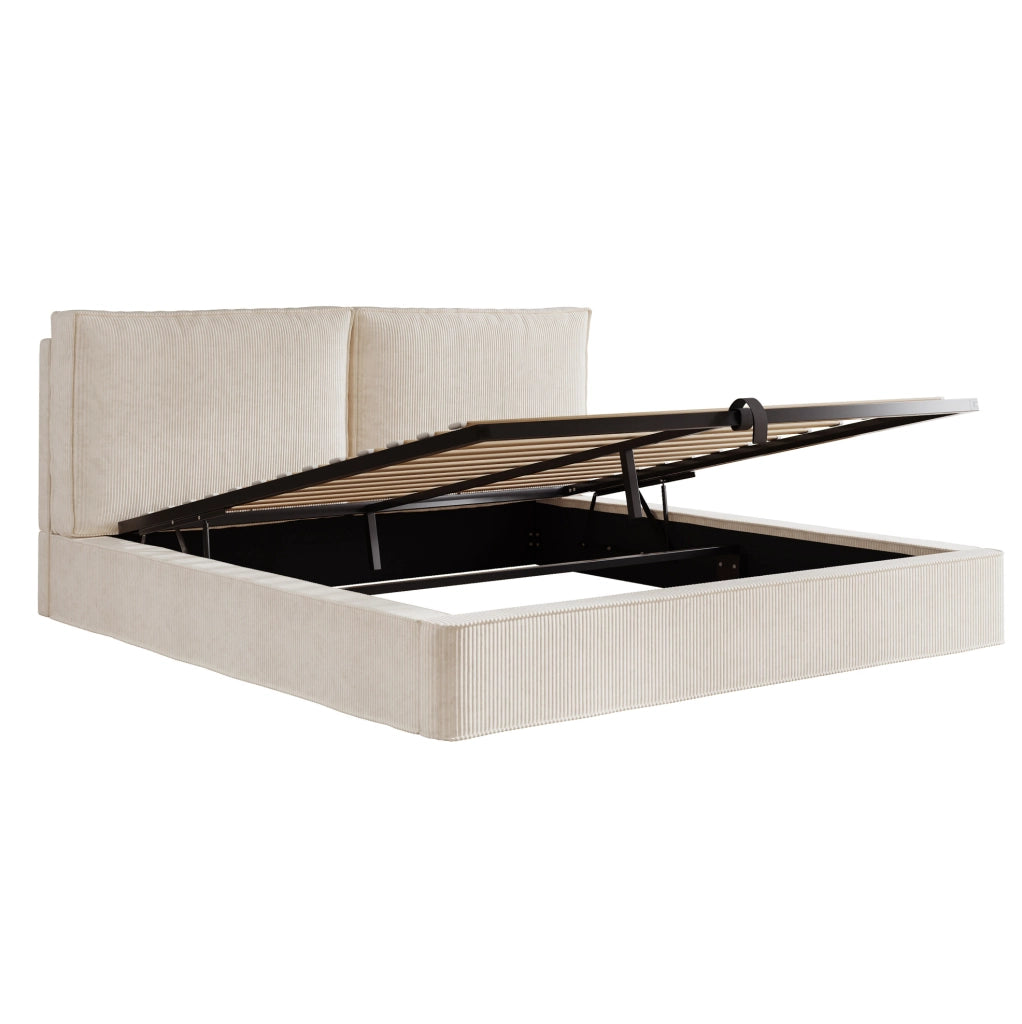 Letto matrimoniale 180x200 cm con contenitore idraulico in cord beige