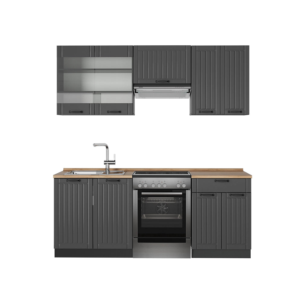 Cucina componibile Fame-Line Grigio scuro/Antracite 200 cm, PL Rovere Vicco