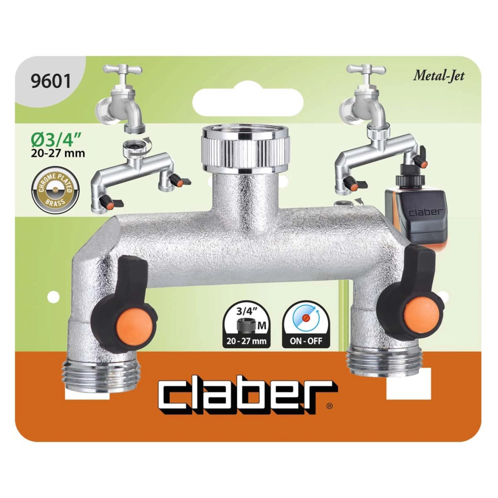 DERIVAZIONE IN METALLO A DUE VIE Art. 9601 - 3/4 blister  - CLABER