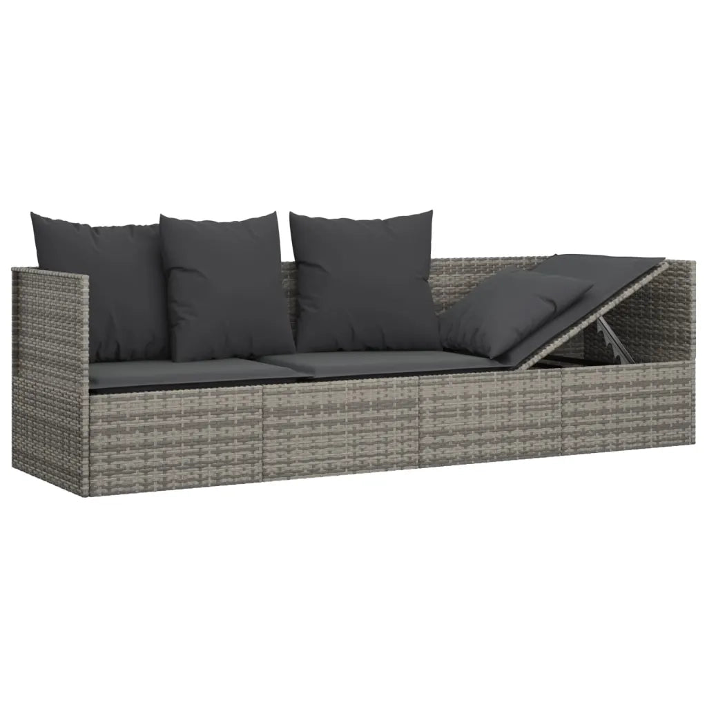 Lettino Prendisole da Esterno con Cuscini Grigio in Polyrattan 319564