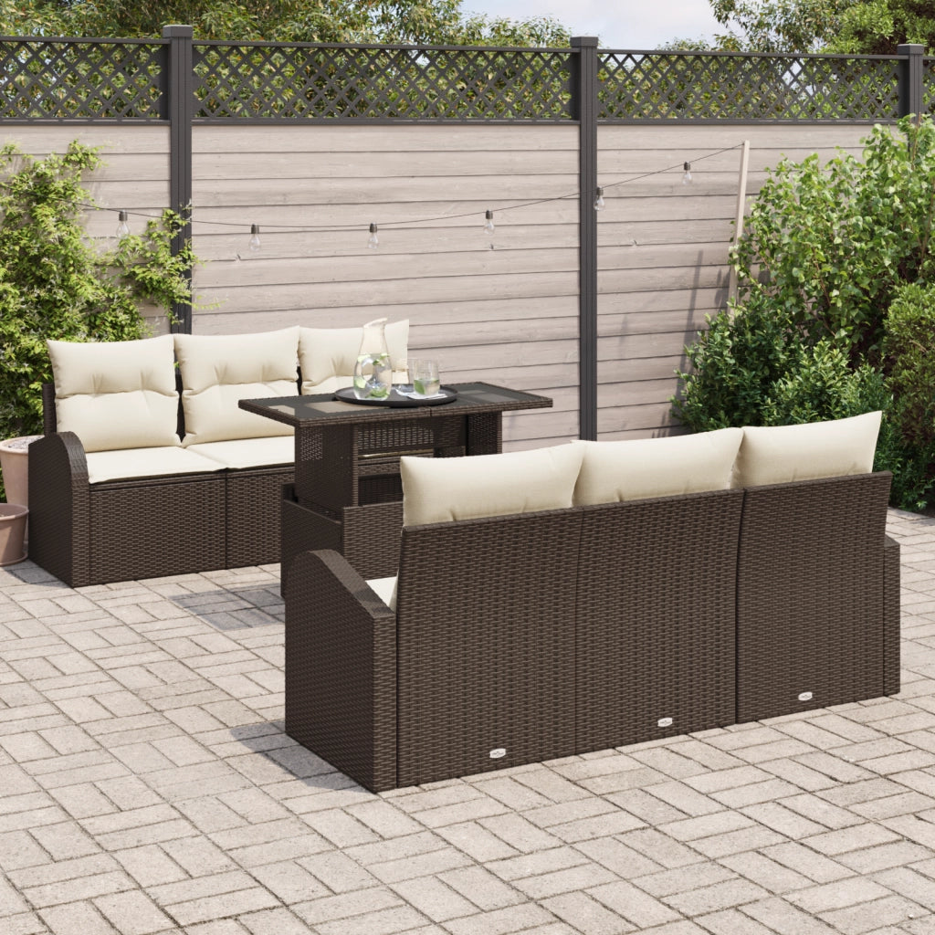 Set divano da giardino  7 pezzi con cuscini Rattan Polirattan Marrone