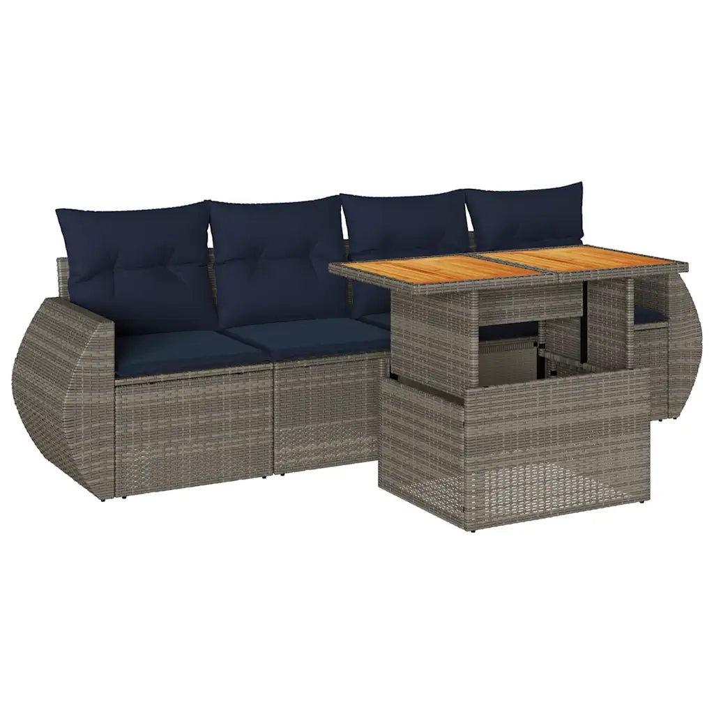 Set Divano da Giardino 5 pz con Cuscini Grigio in Polyrattan