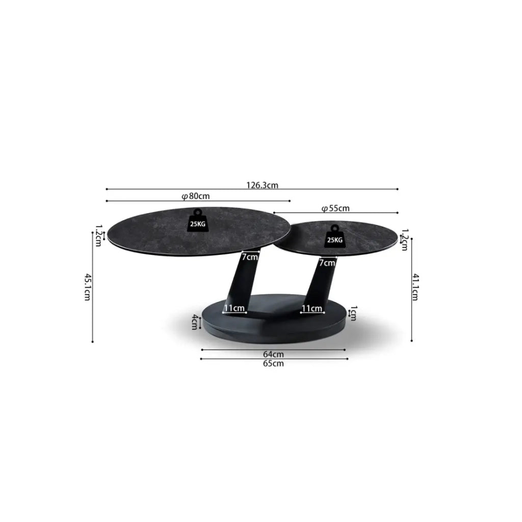 Table bassa VIRELLO – Tavolino rotondo Ø80 cm – Pietra naturale grigio scuro & metallo – Design contemporaneo e robusto