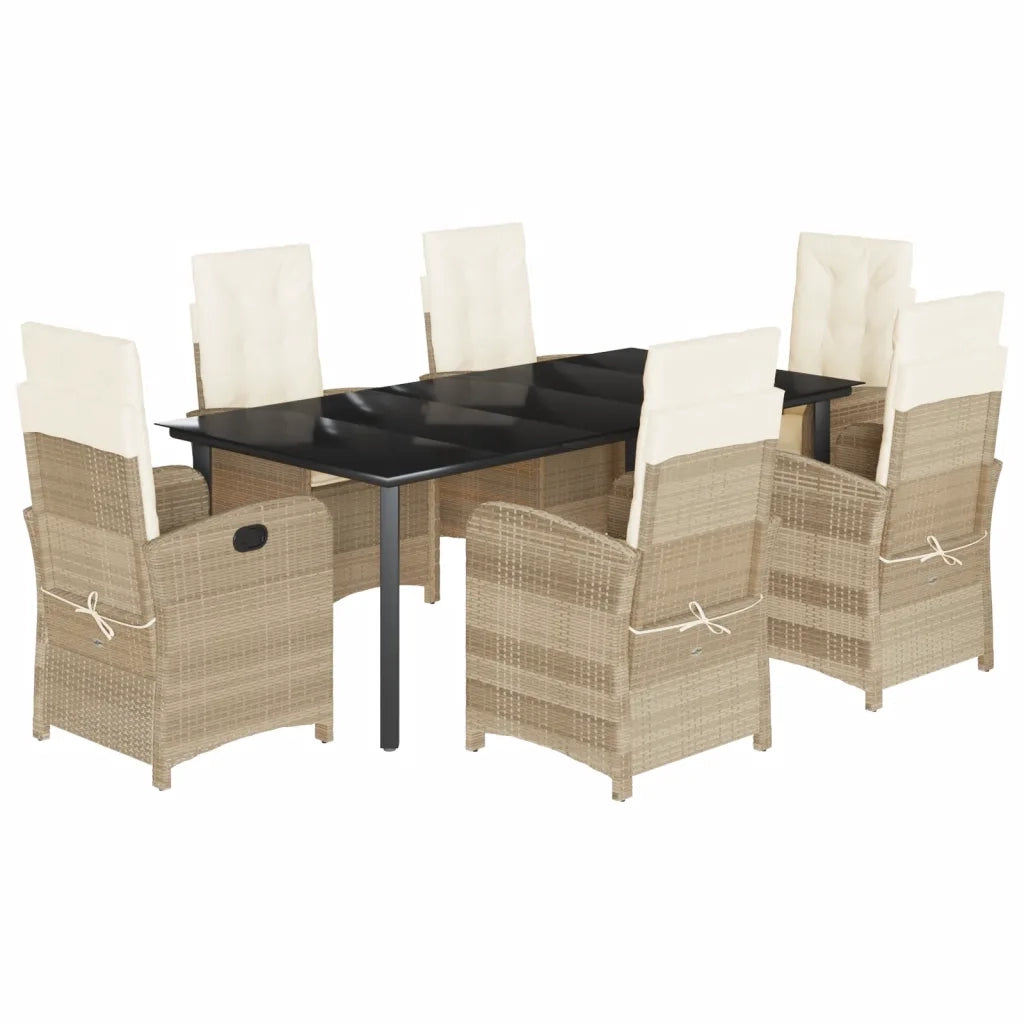 Set da Pranzo da Giardino 7 pz con Cuscini Beige in Polyrattan 3212387