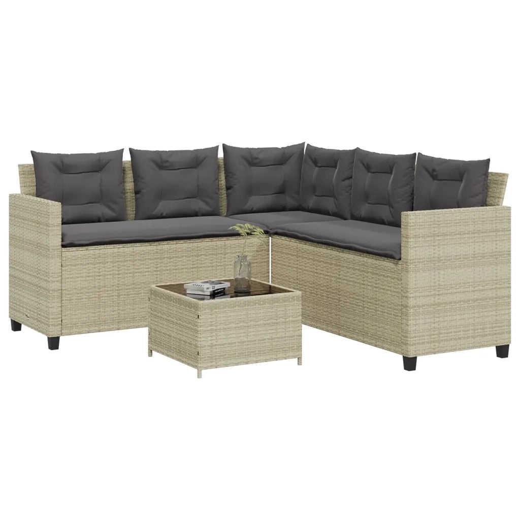 Divano Giardino | Set Salotto da Giardino Tavolo e Cuscini a L Grigio Chiaro Polyrattan