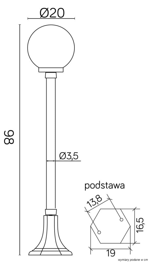 Lampione giardino 98 cm sfera 20 cm E27 nero IP43 SU-MA