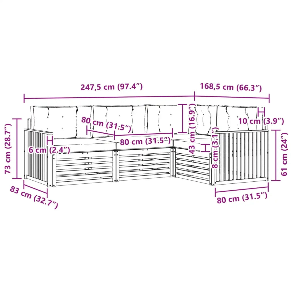 Set di divani da esterno 4 pcs Grigio Naturale e Chiaro 3373376