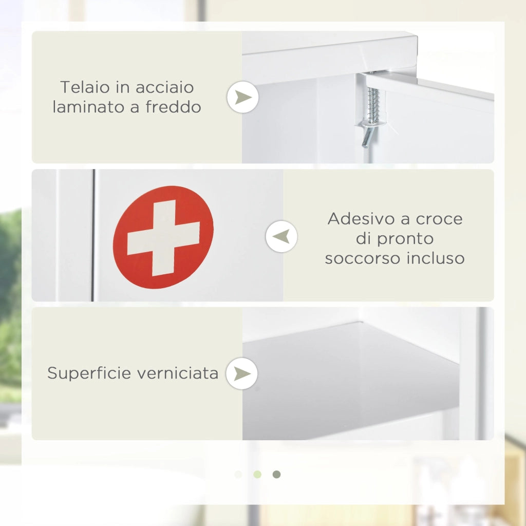 Armadietto Medicinali a 3 Ripiani con Serratura e 2 Chiavi 40x15x53,5 cm in Acciaio Bianco