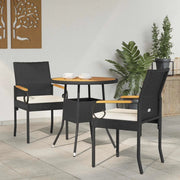 Sedie da giardino 2 pcs Nero e Bianco Crema Polyrattan e acacia