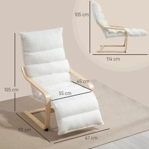 Poltrona relax bianca con poggiapiedi regolabile e struttura oscillante