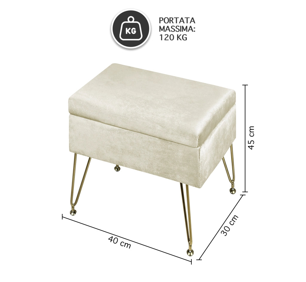 Pouf Panca Imbottita Divanetto In Velluto Contenitore PortaOggetti Panca Sgabello A Pie Di Letto Con Gambe In Metallo Dorato Cassapanca Scarpiera Ingresso Legno Massello Panchina  - Beige
