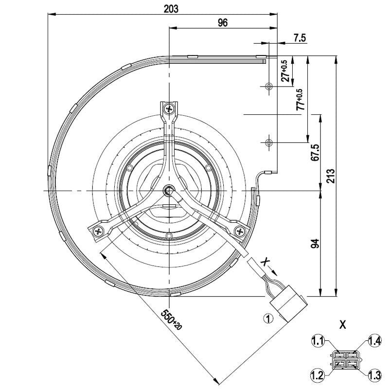 Motore Ventilatore centrifugo EBM PAPST D4E133 DT46 L4 Stufa a Pellet 203mm Bocchetta: 229x100-73W