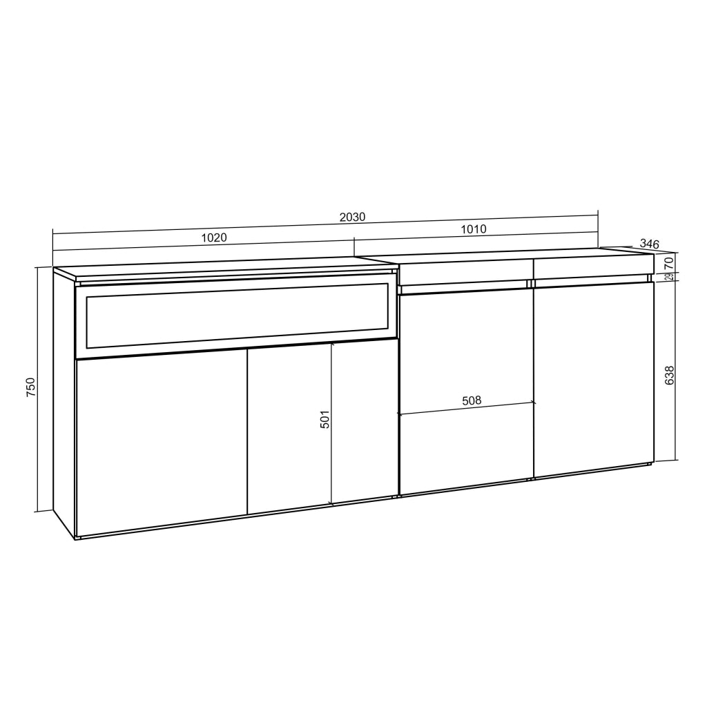 Credenza, Mobile, 200x35x75cm, 4 Porte, Camino elettrico, Bianco e nero RF2393