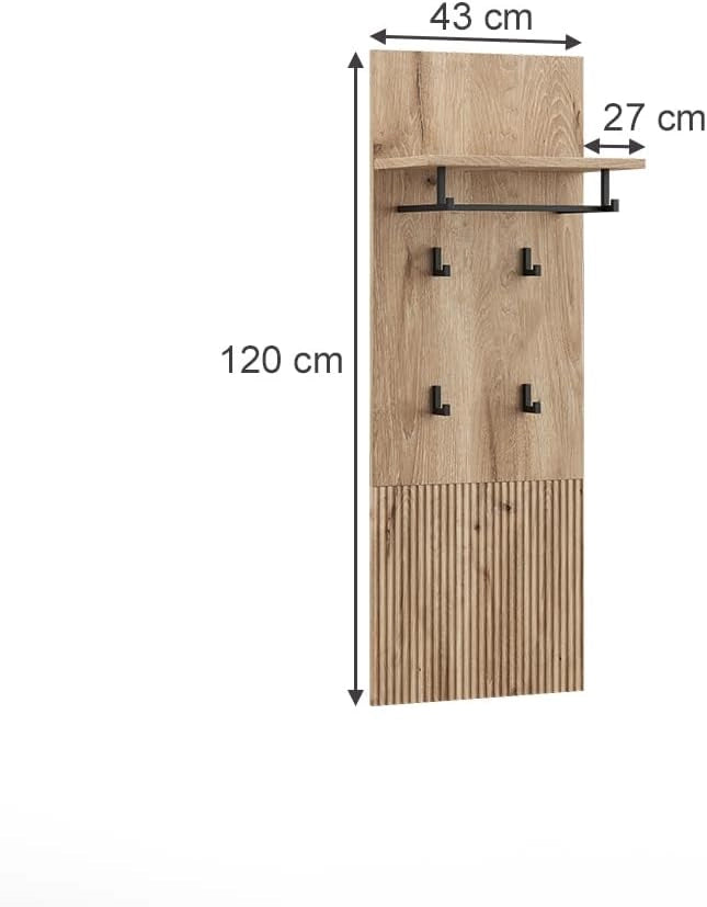 Appendiabiti da parete Eliza, Quercia vichinga, 43 x 120 cm, per montaggio a parete con più ganci per riporre